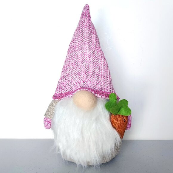 EASTER GNOME in Pink w/ Knit Hat, Carrot, & Bread | Spring Easter Decor - Picture 7 of 7